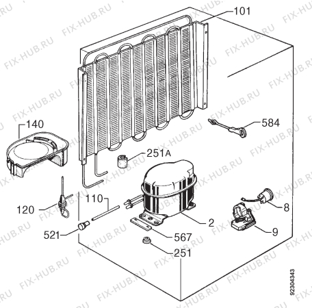 Взрыв-схема холодильника Elektra KT155 - Схема узла Cooling system 017